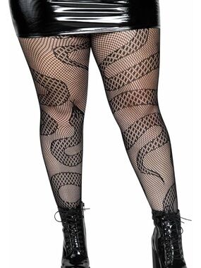 Plus Size Snake Pattern Black Fishnet Tights - Women Accessories